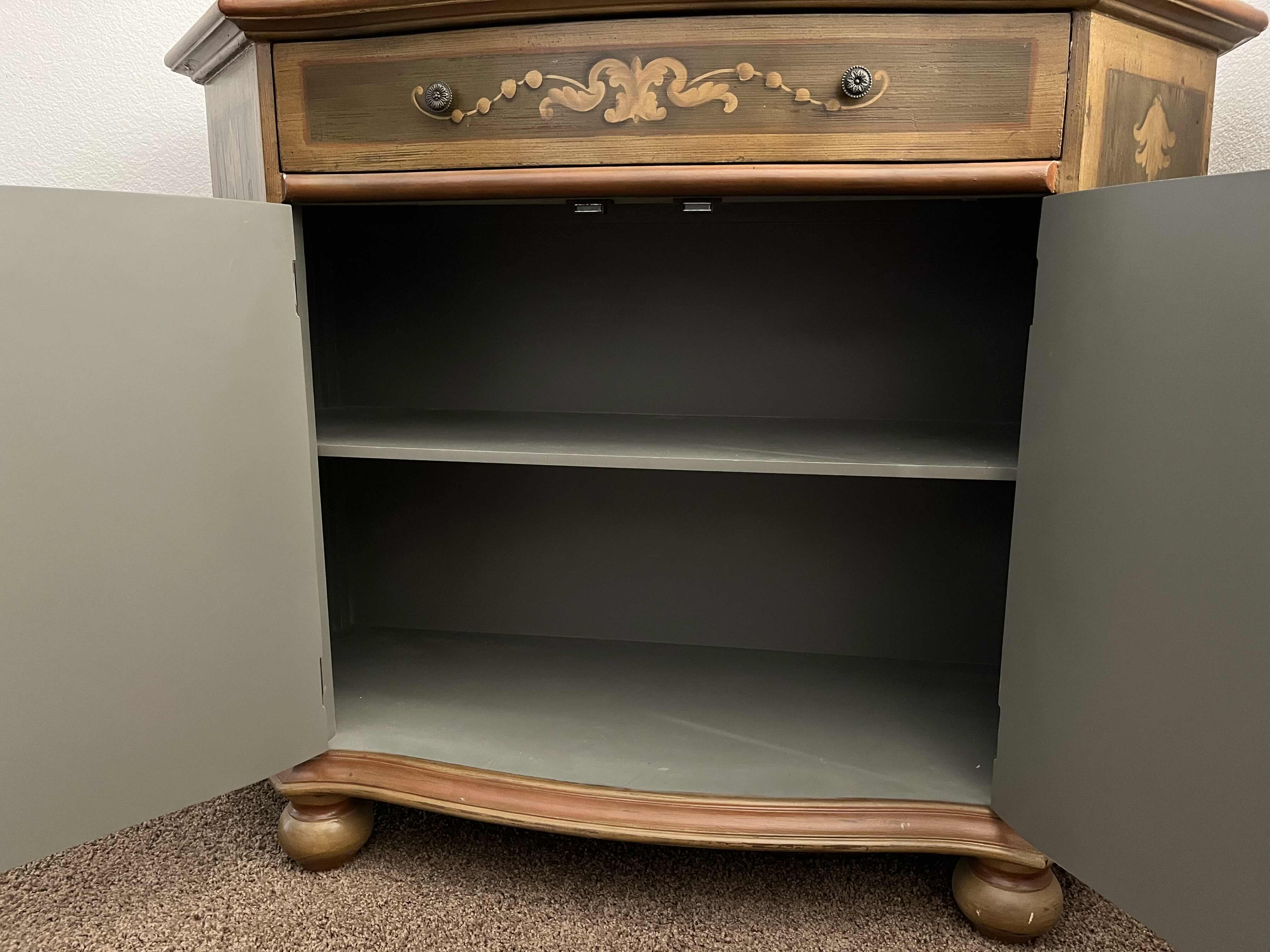 Photo 1 of ORNATE HAND PAINTED WOOD SIDEBOARD 43” X 16.5” H34”