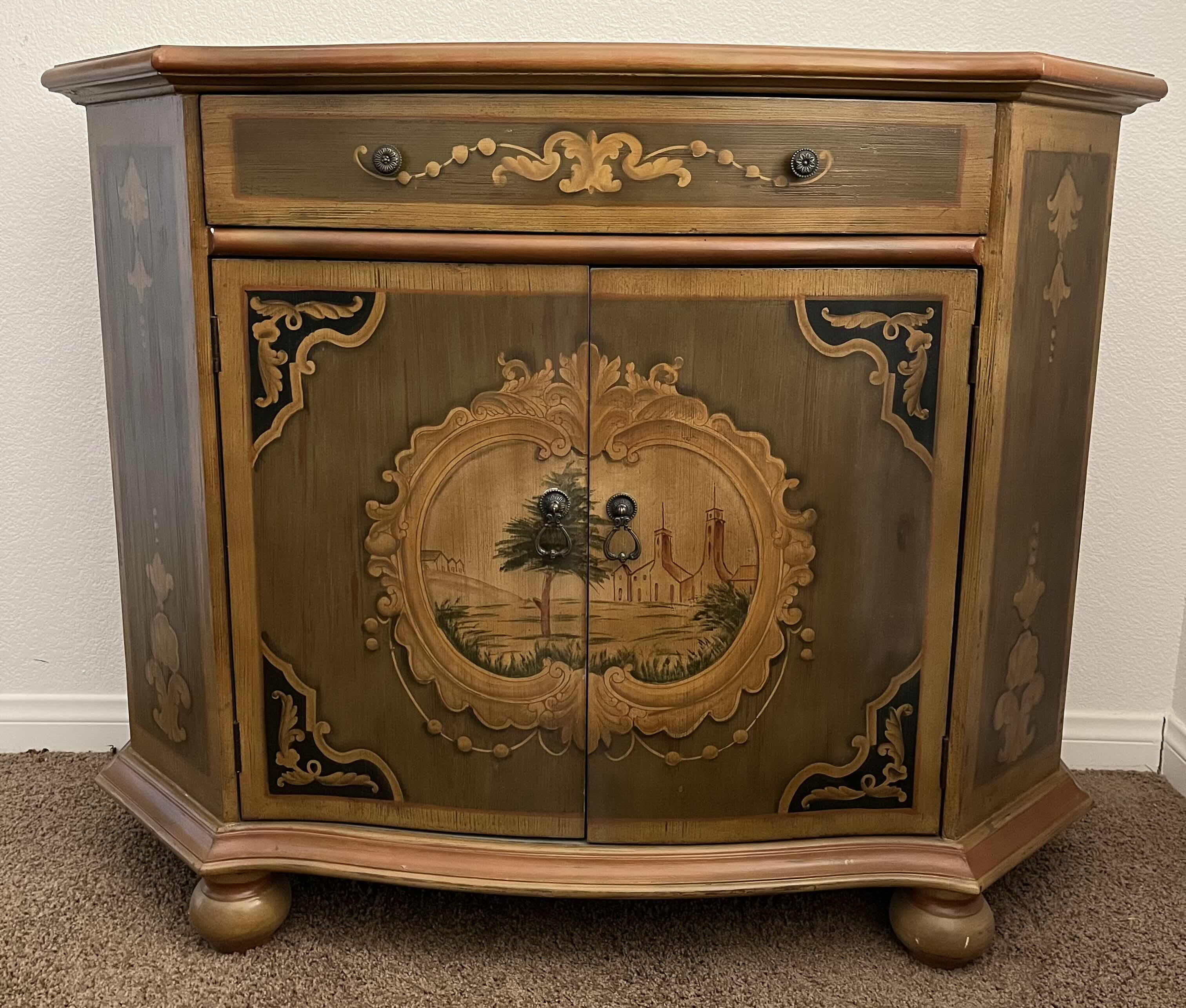 Photo 1 of ORNATE HAND PAINTED WOOD SIDEBOARD 43” X 16.5” H34”