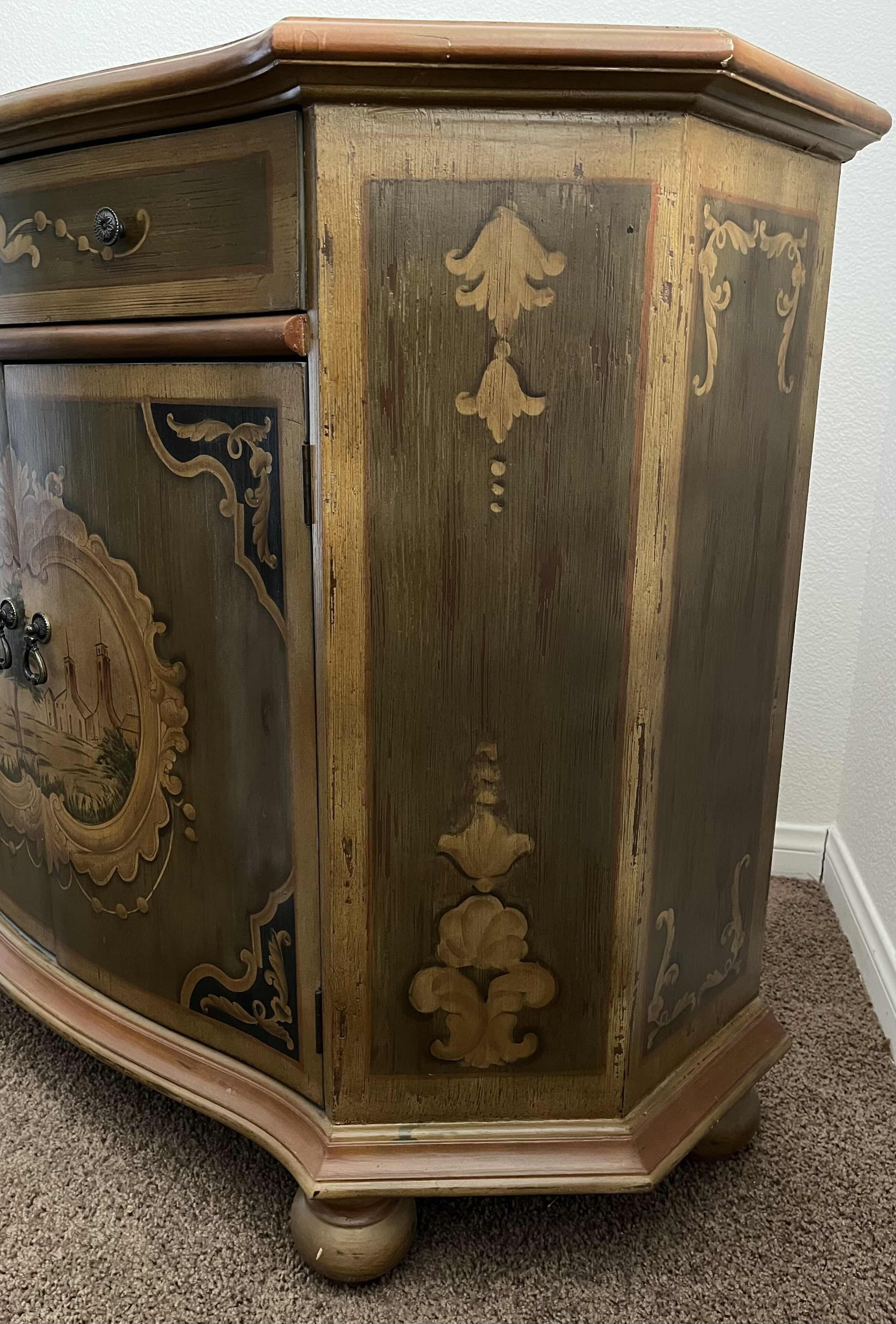 Photo 1 of ORNATE HAND PAINTED WOOD SIDEBOARD 43” X 16.5” H34”