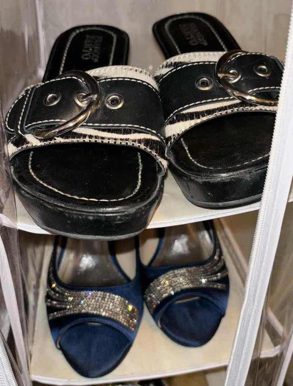 Photo 1 of HANGING SHOE RACKS W 24 PAIRS HEELS/SANDALS/LOAFERS (WOMENS SIZES 7.5-8.5)