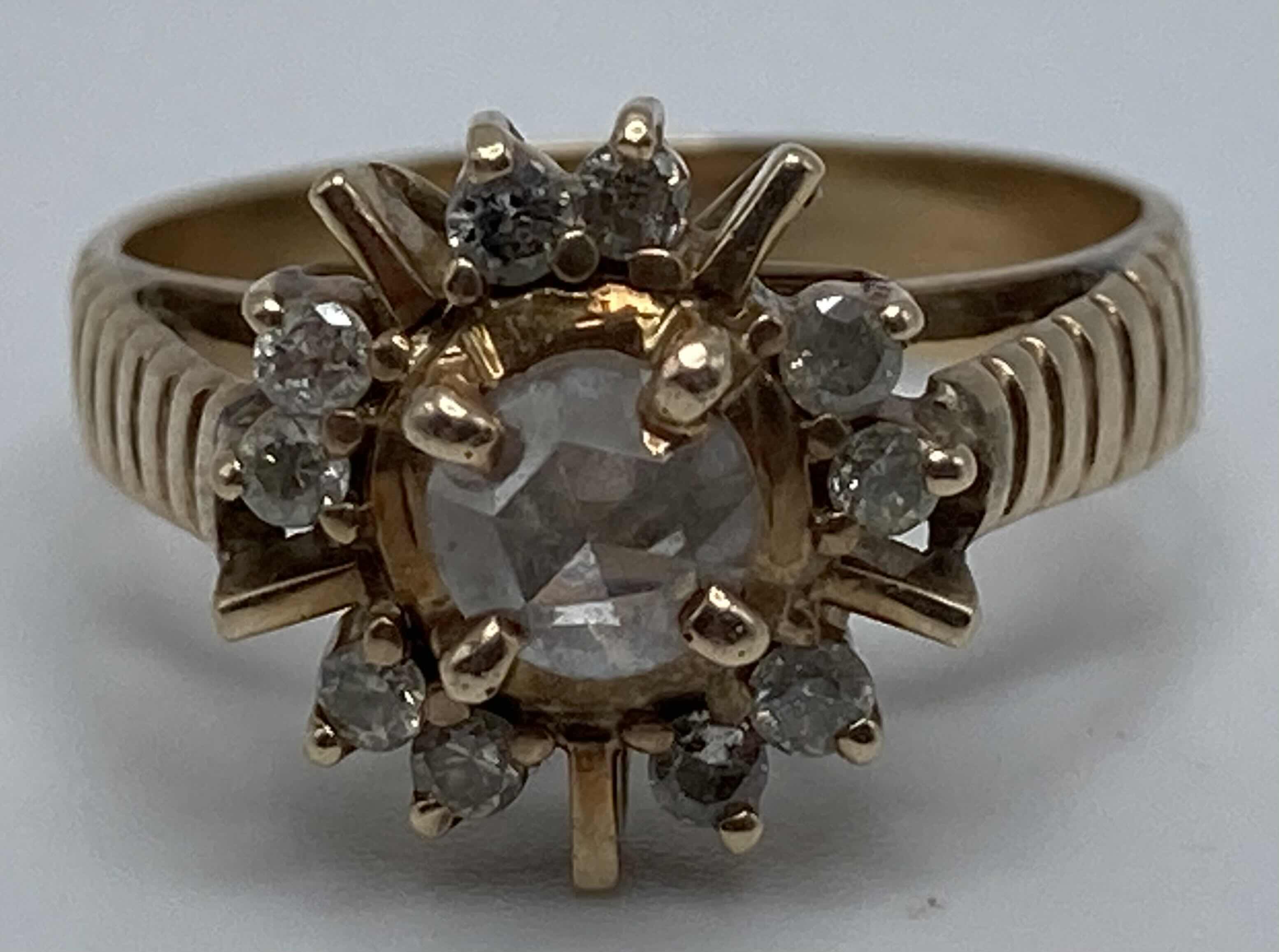 Photo 1 of GOLD RING W CLEAR STONES APPROX RING SIZE 7-7.5
