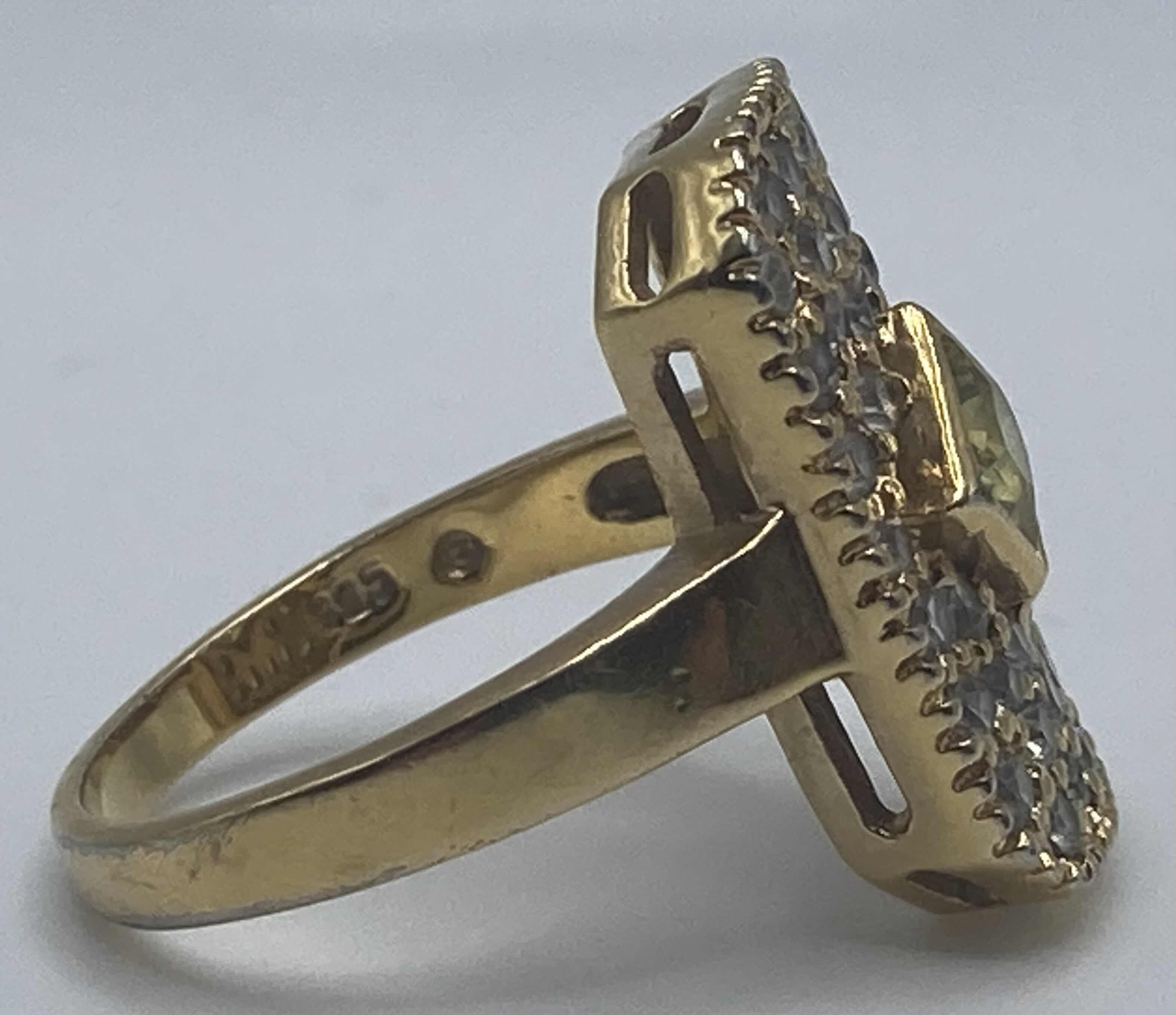 Photo 1 of GOLD PLATED 925 SILVER RING W YELLOW & CLEAR STONES APPROX RING SIZE 8.5-9