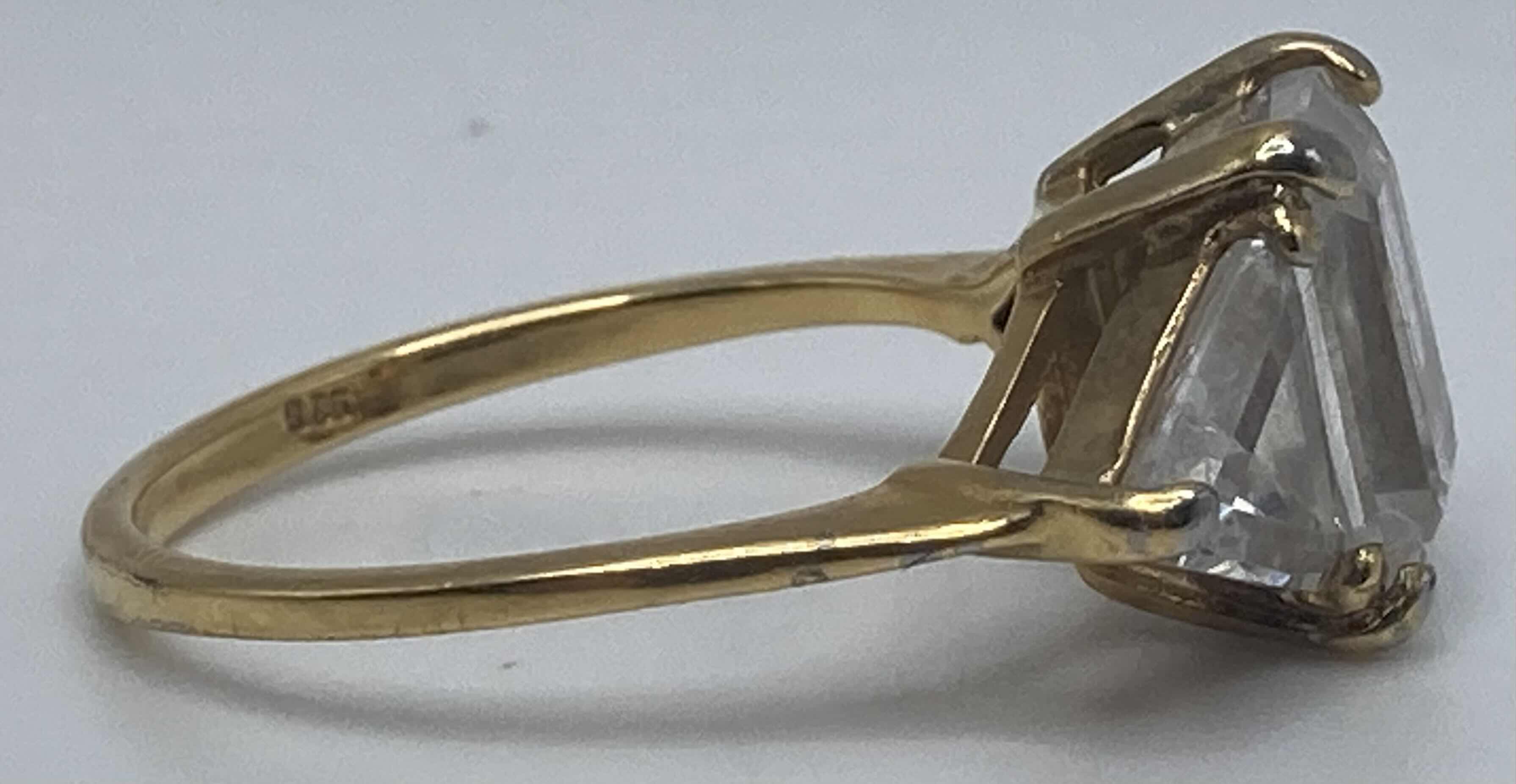 Photo 1 of GOLD PLATED 925 SILVER RING W CLEAR STONES APPROX RING SIZE 8.5-9
