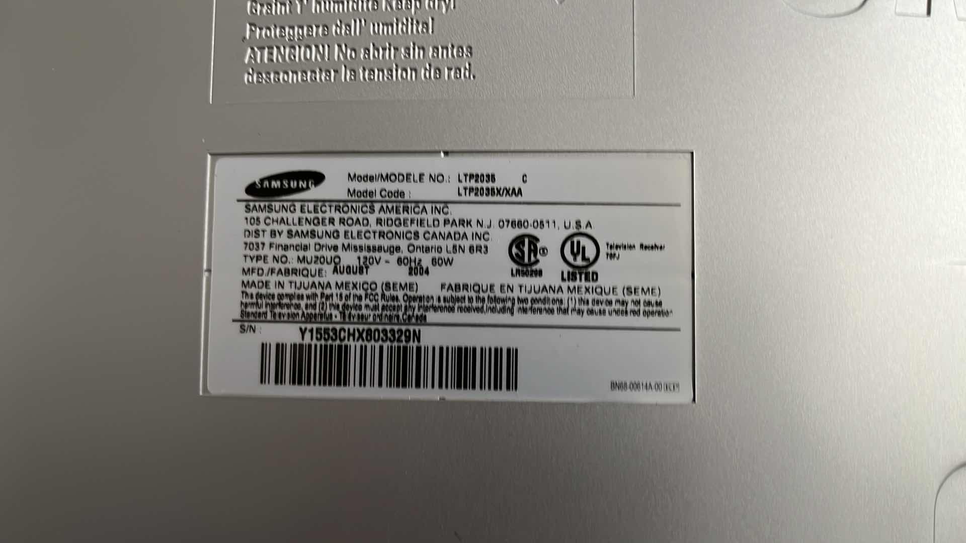 Photo 1 of SAMSUNG 20” LCD TV W REMOTE MODEL TP2035
