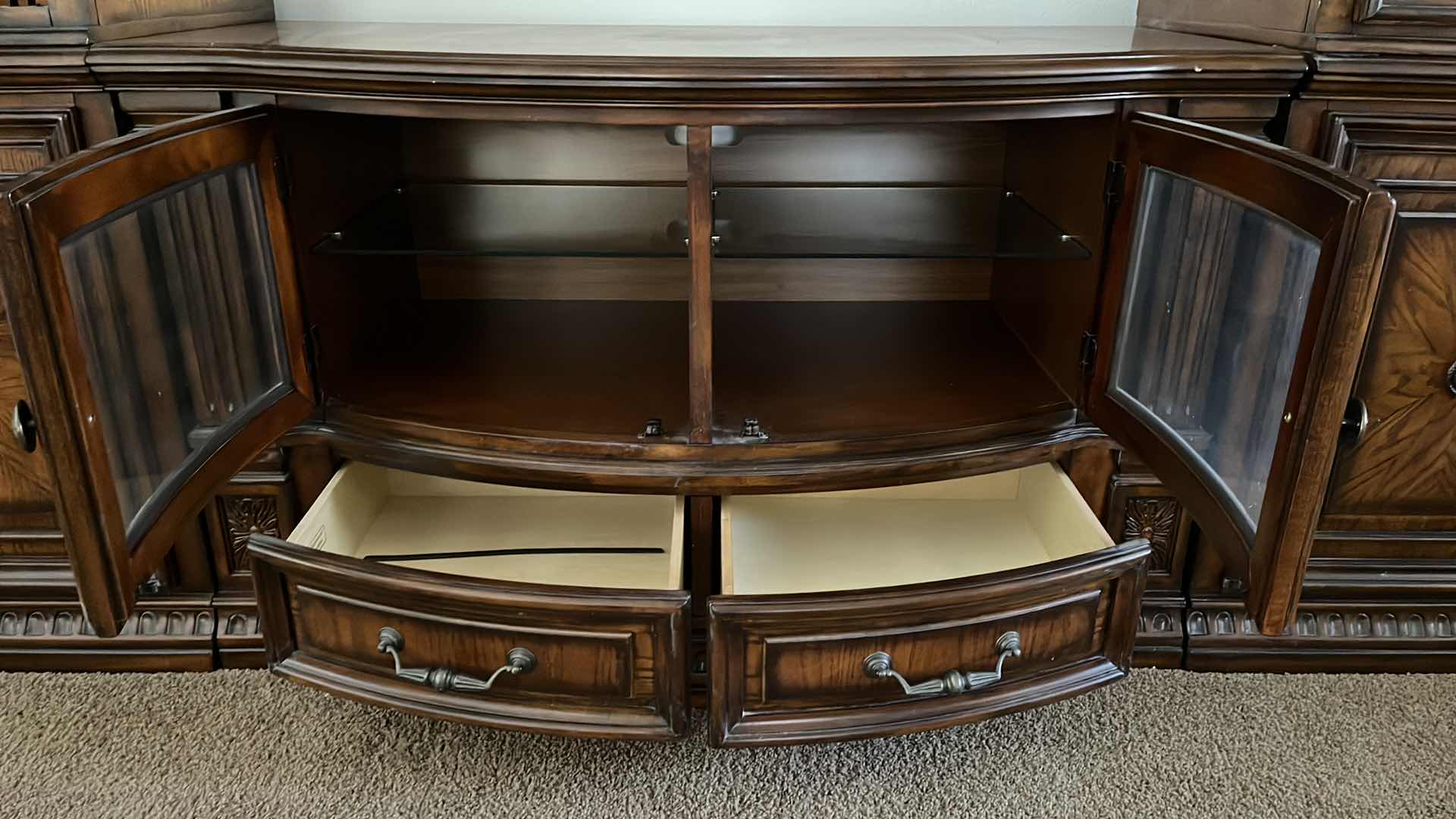 Photo 1 of FAIRMONT DESIGNS DARK CHERRY WOOD FINISH ENTERTAINMENT CENTER 119.5” X 25” H89.25” (READ NOTES)