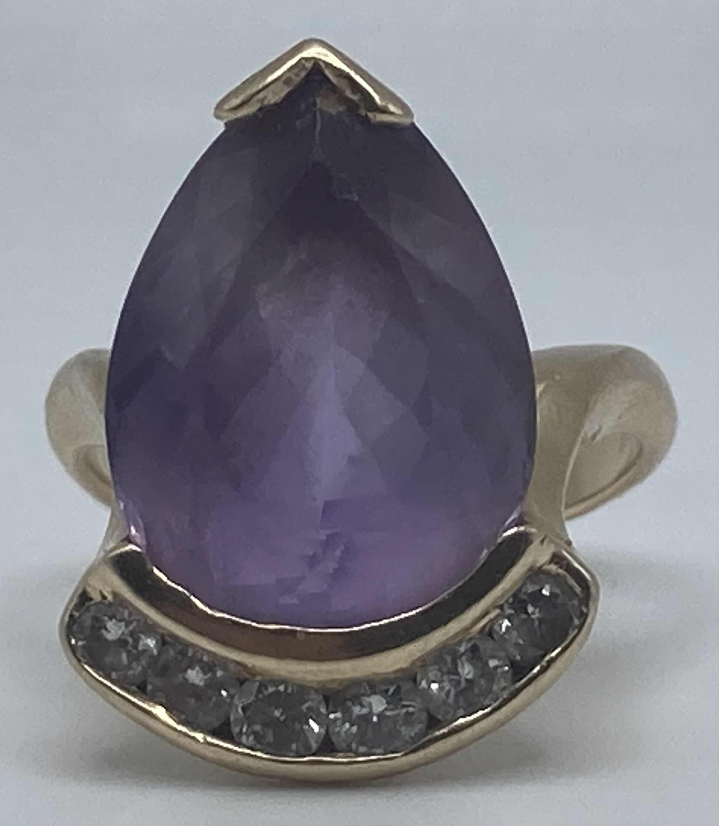 Photo 1 of 14K GOLD RING W PURPLE & CLEAR STONES APPROX RING SIZE 8.5-9 (11.2G)