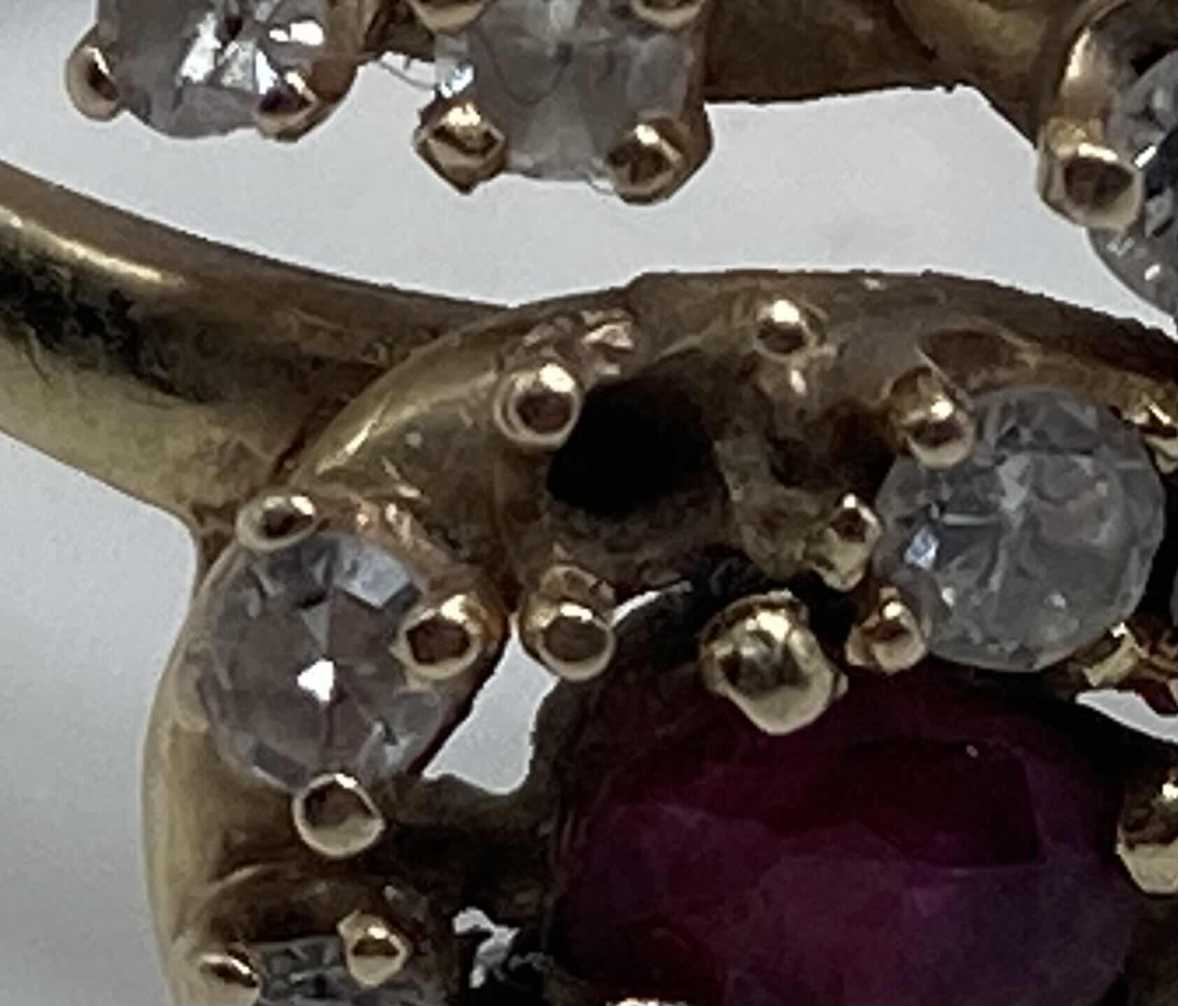 Photo 1 of 14K GOLD RING W PURPLE & CLEAR STONES APPROX RING SIZE 8.5-9 (5.2G)