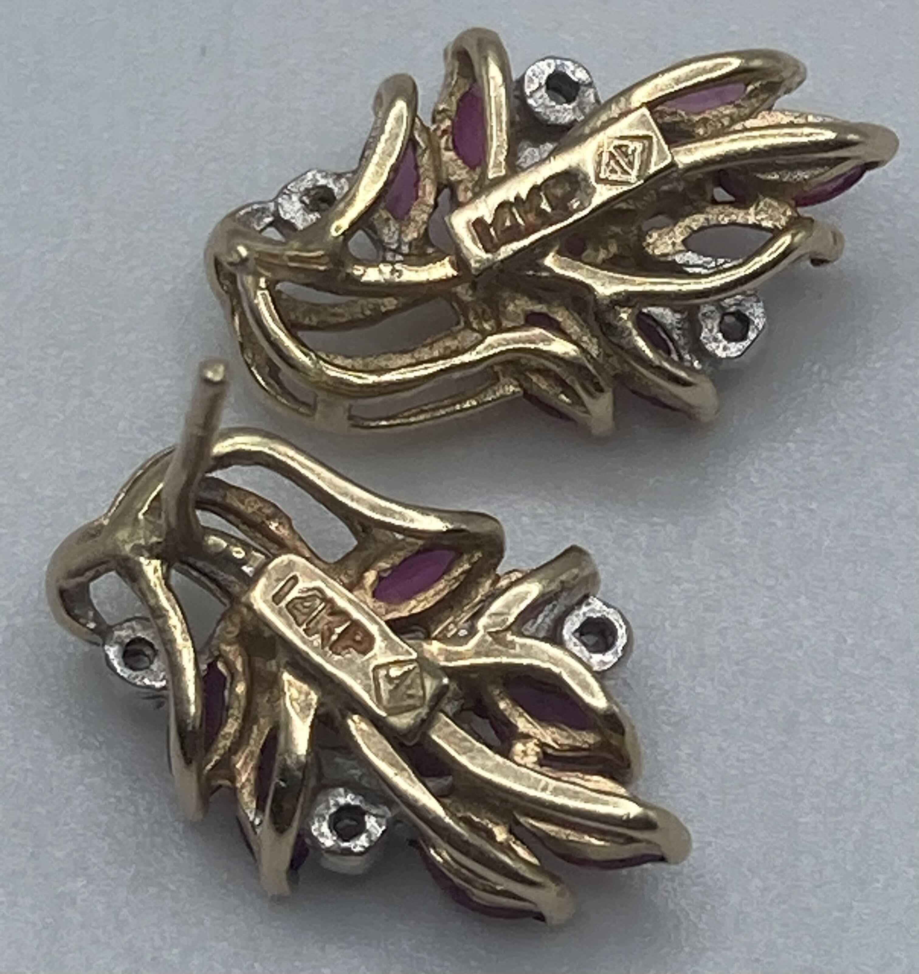 Photo 1 of 14K GOLD EARRINGS W PURPLE & CLEAR STONES (3.4G)