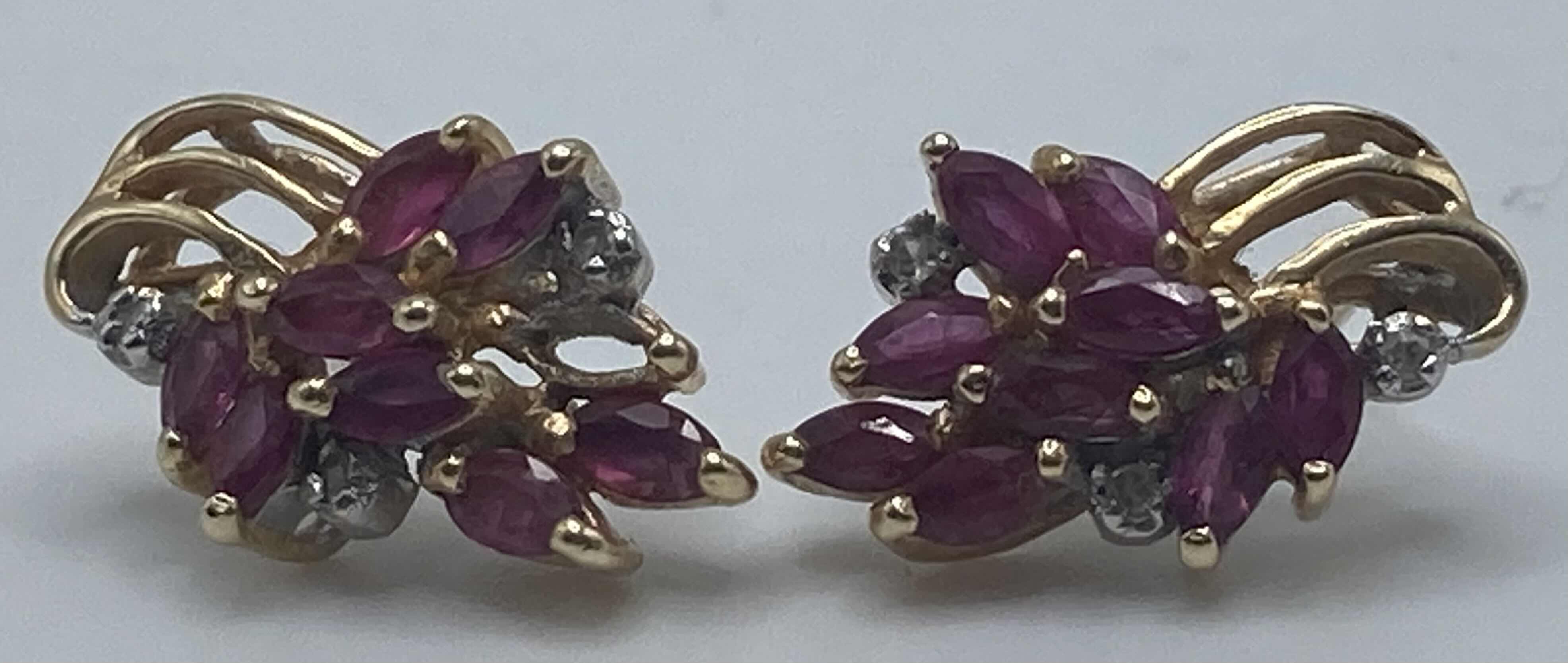 Photo 1 of 14K GOLD EARRINGS W PURPLE & CLEAR STONES (3.4G)