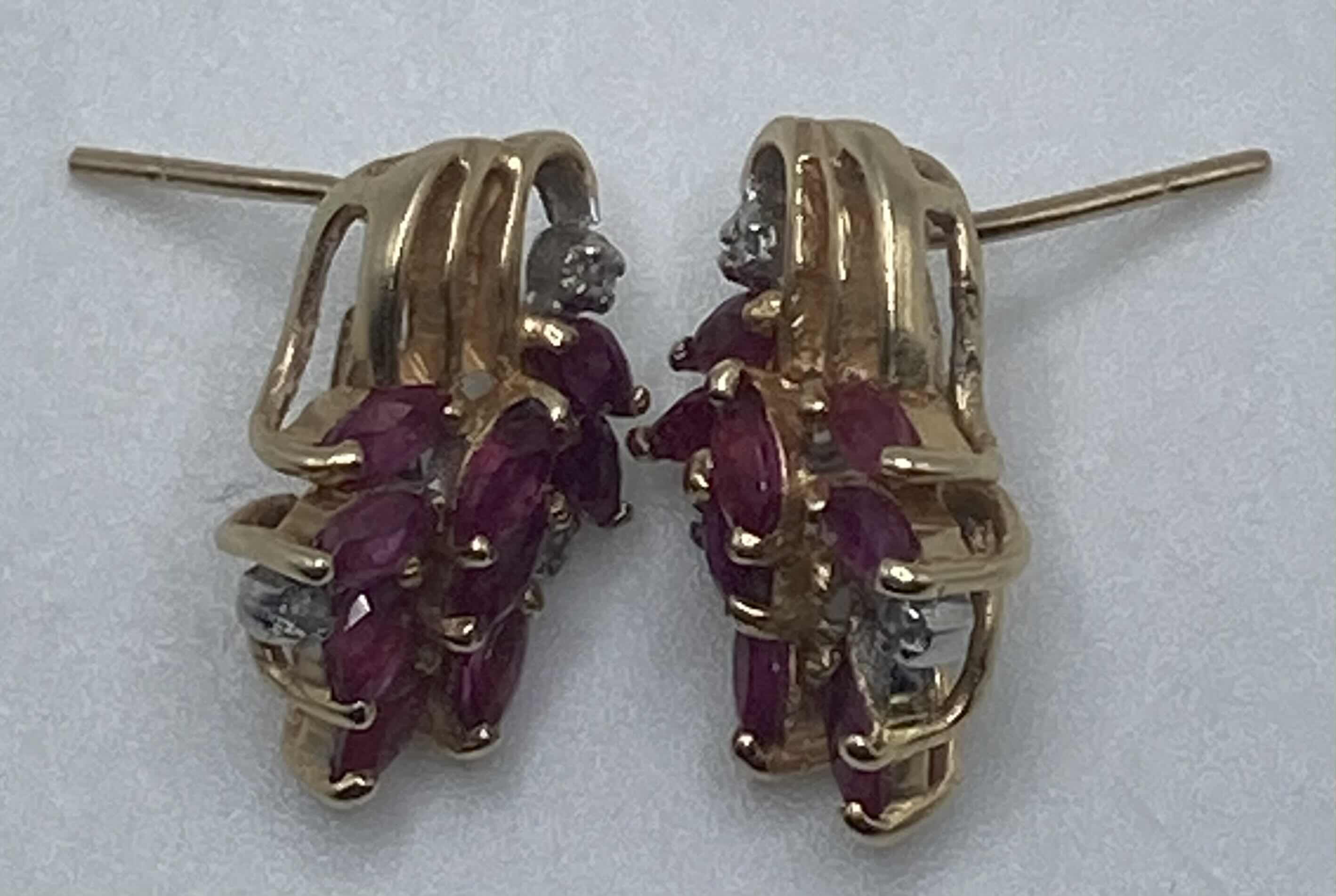 Photo 1 of 14K GOLD EARRINGS W PURPLE & CLEAR STONES (3.4G)
