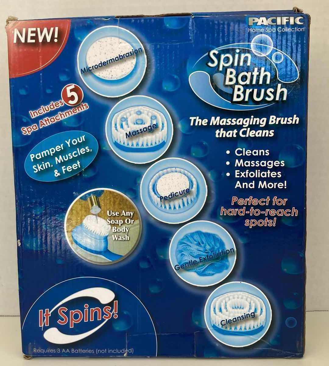 Photo 2 of PACIFIC SPIN BATH BRUSH MASSAGING BRUSH W 5 SPA ATTACHMENTS