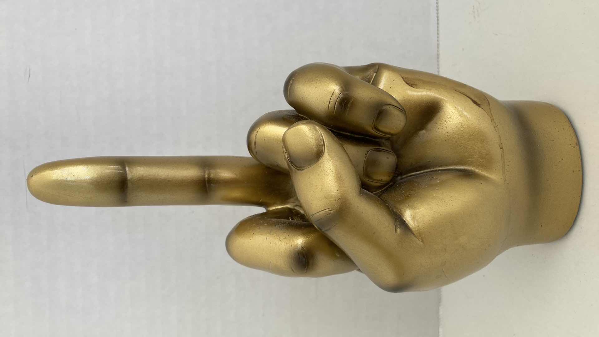 Photo 4 of GOLD FINISH MIDDLE FINGER HAND GESTURE RESIN STATUE H8.75”