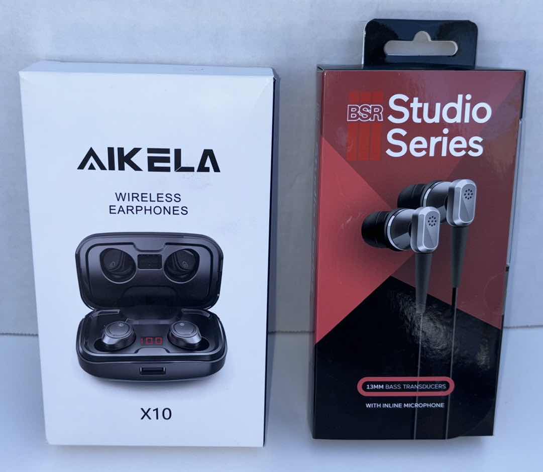 Photo 1 of AIKELA WIRELESS EARPHONES W CHARGING CASE & BSR STUDIO SERIES CORDED EARPHONES W INLINE MICROPHONE