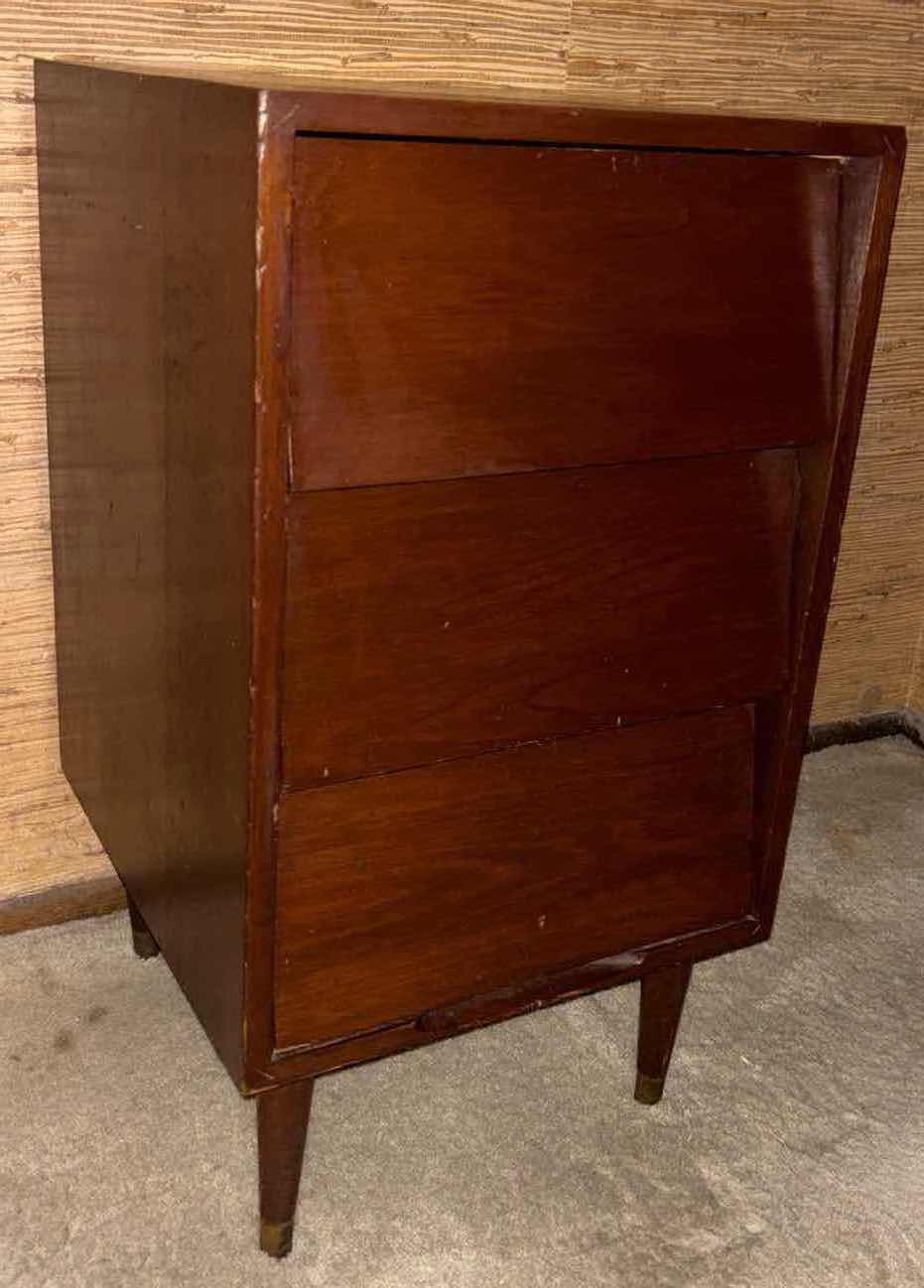 Photo 1 of MID CENTURY MODERN WALNUT NIGHTSTAND W 3 “BABY STEPS” DRAWERS 17.5” X 16” H29.25”