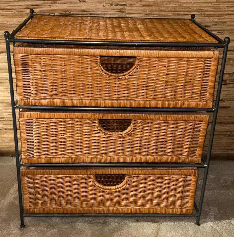 Photo 1 of WICKER/METAL 3 DRAWER STAND 16” X 24.5” H26.25”