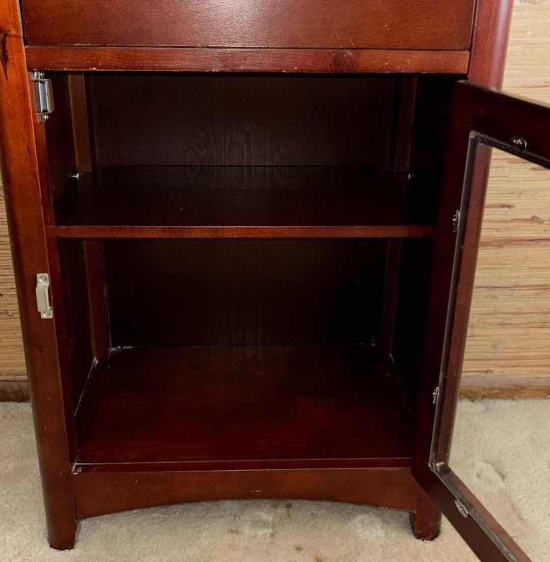 Photo 4 of SINGLE DRAWER 2 SHELF WOOD CABINET W GLASS DOOR & METAL LATCH