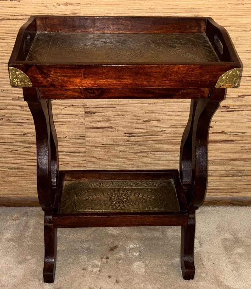 Photo 2 of PIER 1 IMPORTS MOCHA SARI TRAY WOOD END TABLE 12” X 18” H26”