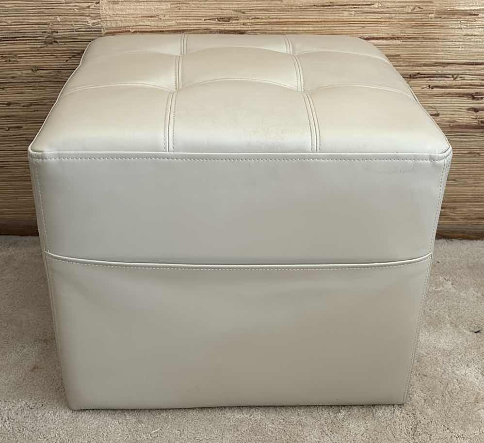 Photo 1 of PIER 1 IMPORTS MID CENTURY MODERN POUF TUFTED SQUARE OTTOMAN W MAGAZINE FLAP 19.5” X 19.5” H17.25”