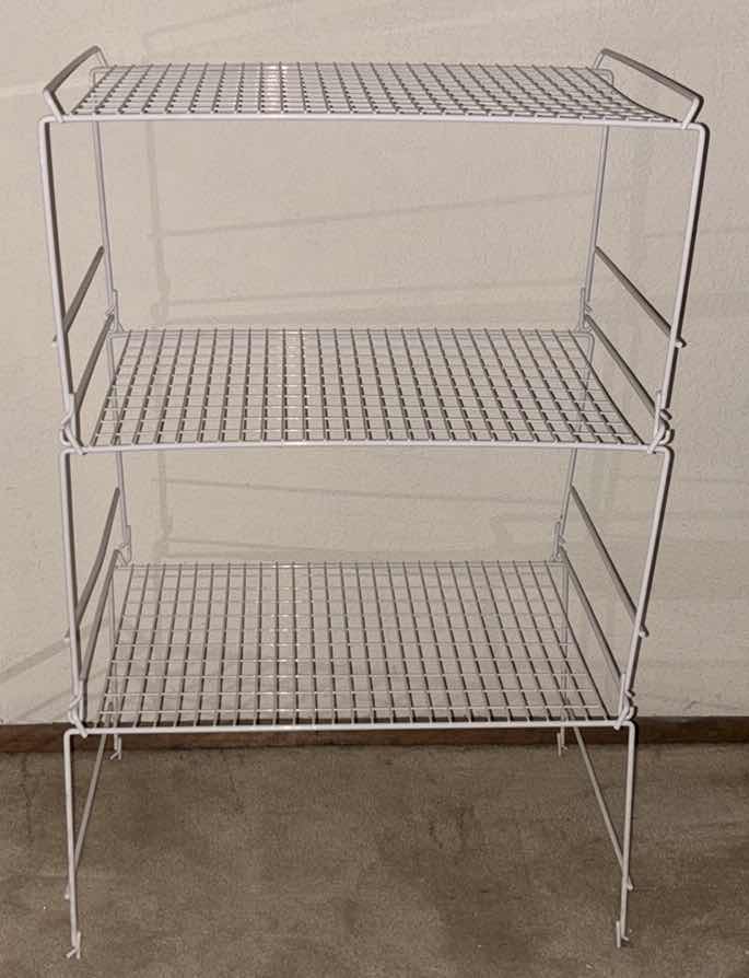 Photo 1 of 3 PC STACKABLE WIRE SHELVES (EACH SHELF 15.5” X 21.75” H11.75”)