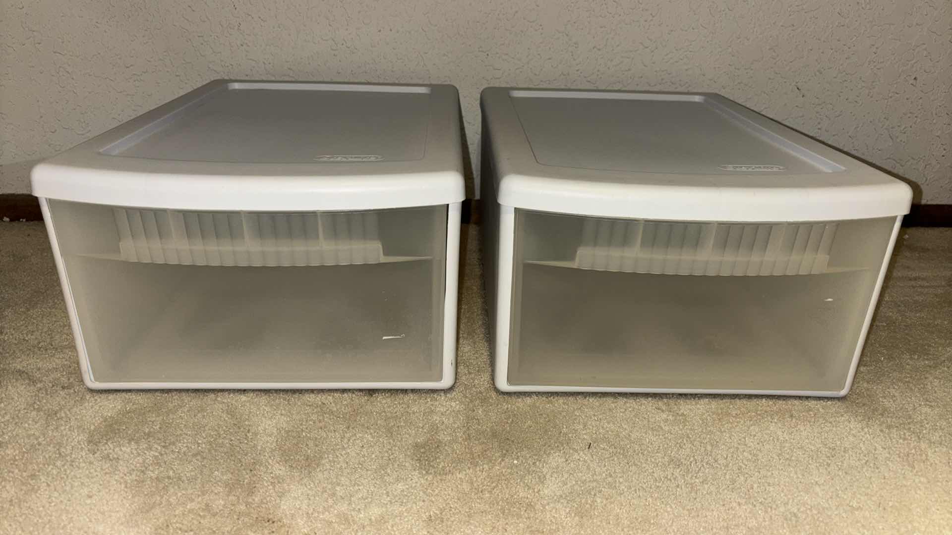 Photo 2 of STERILITE STACKABLE BINS W LIDS 17.25” X 12” H7.5” (2)