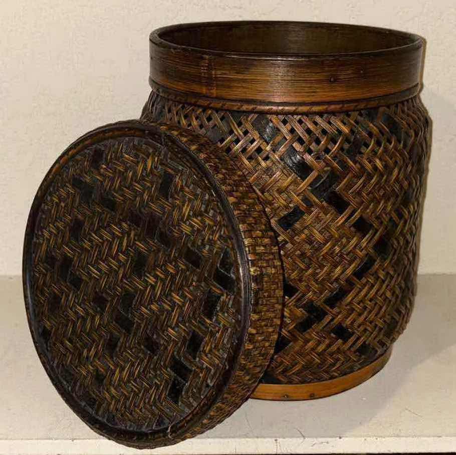 Photo 1 of SMALL WOVEN STORAGE BASKET W LID 10” X 10” H12.25”