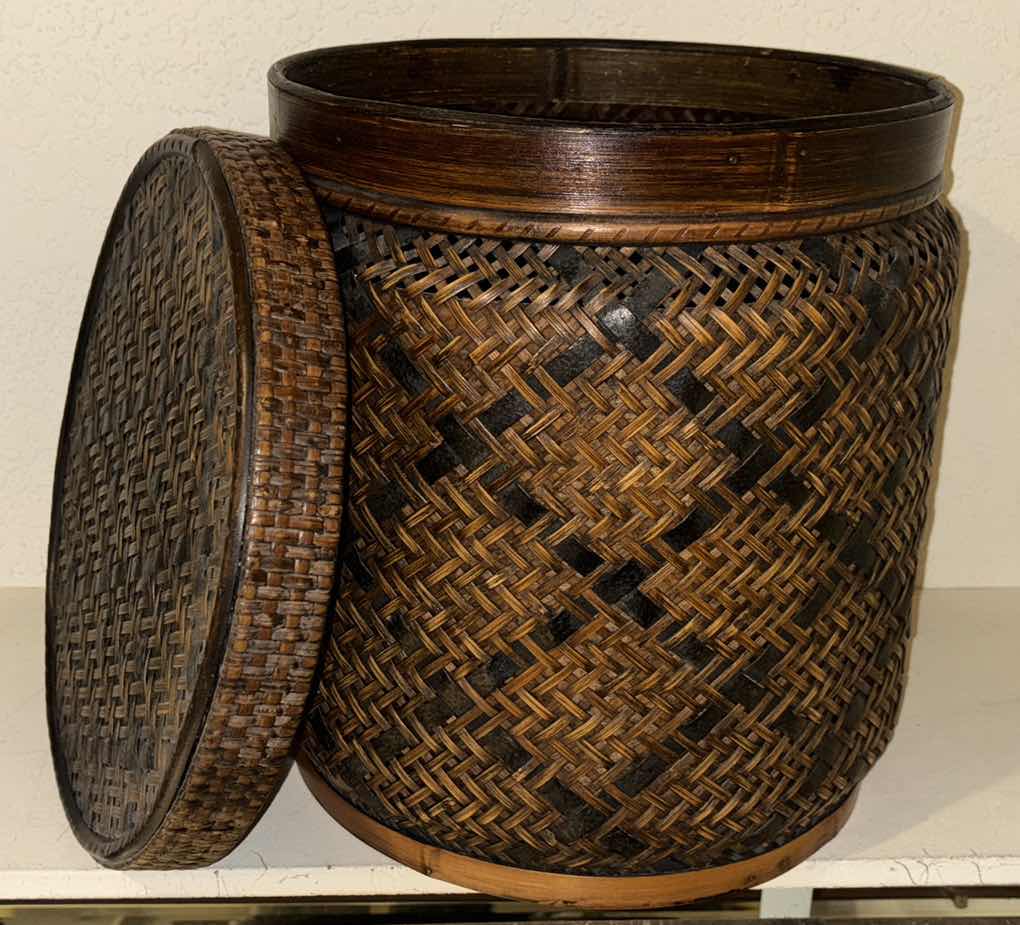 Photo 1 of MEDIUM WOVEN STORAGE BASKET W LID 13” X 13” H14.25”