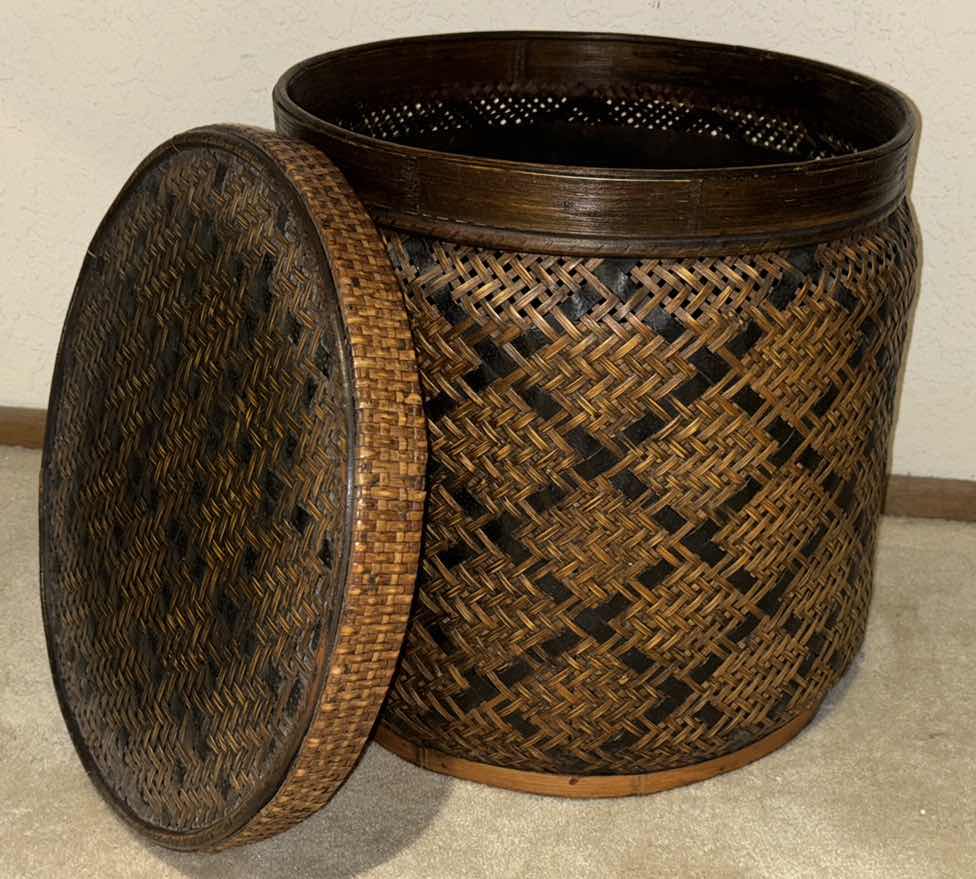 Photo 1 of LARGE WOVEN STORAGE BASKET W LID 16” X 16” H15.75”