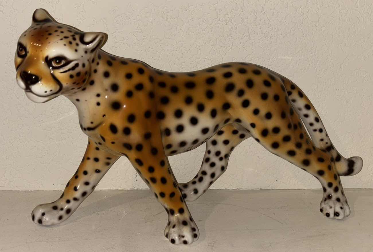 Photo 1 of VINTAGE ITALIAN GLAZED PORCELAIN LEOPARD STATUE 11.8” X 6.5” H19”