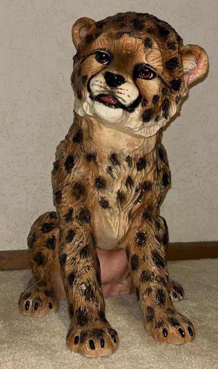 Photo 1 of PORCELAIN BABY CHEETAH STATUE 13.25” X 9.5” H15”