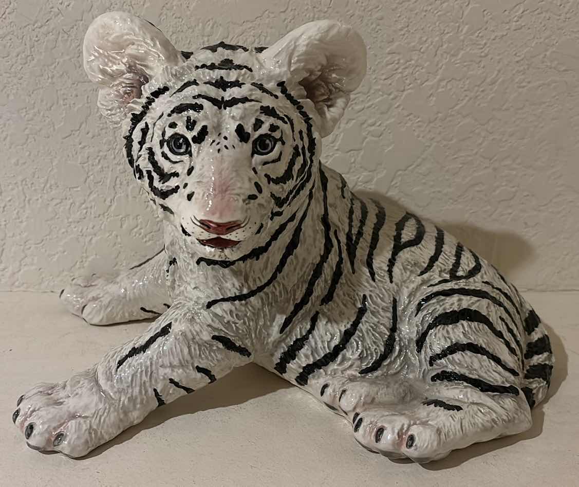 Photo 1 of VINTAGE ‘THE TOWNSENDS’ CERAMIC WHITE TIGER CUB SCULPTURE 8.5” X 14” H9.25”