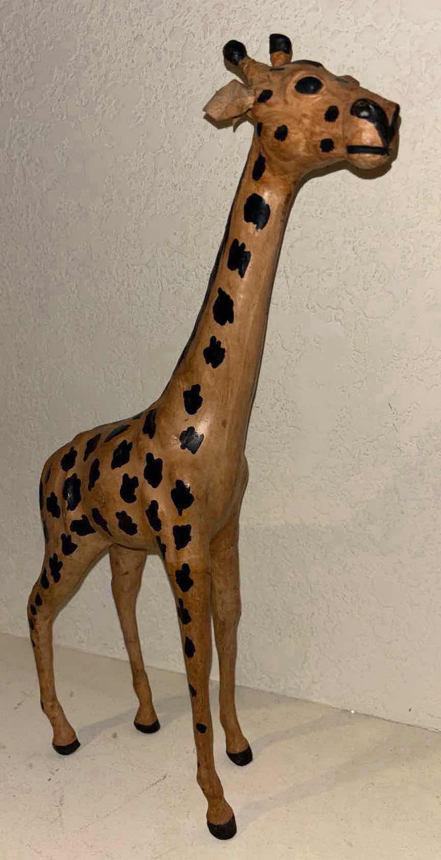 Photo 1 of VINTAGE LEATHER WRAPPED 17.5” PAPER MACHE GIRAFFE