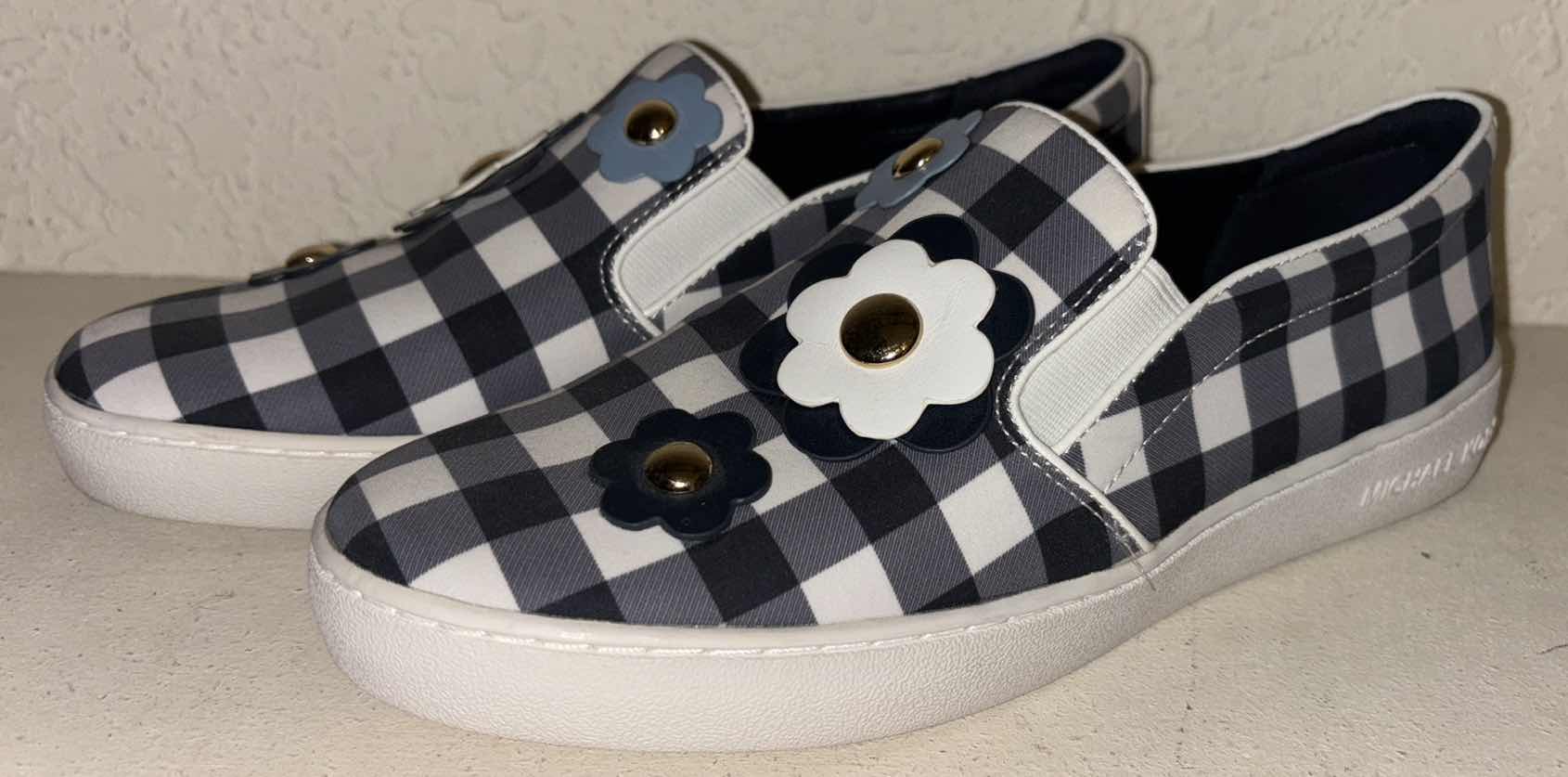 Photo 1 of MICHAEL KORS KEATON FLORAL GINGHAM SLIP-ON SNEAKERS (WOMENS 7.5)