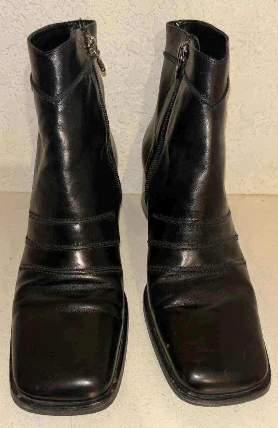 Photo 3 of BALLY SOFT BLACK LEATHER CAROLIA CHUNKY HEEL ZIP UP BOOT W SQUARE TOE (WOMENS 7.5)