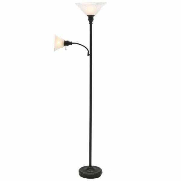 Photo 1 of HAMPTON BAY 71” ANTIQUE BRONZE FLOOR LAMP W 2 ALABASTER GLASS SHADES (HD11750FRABZC)