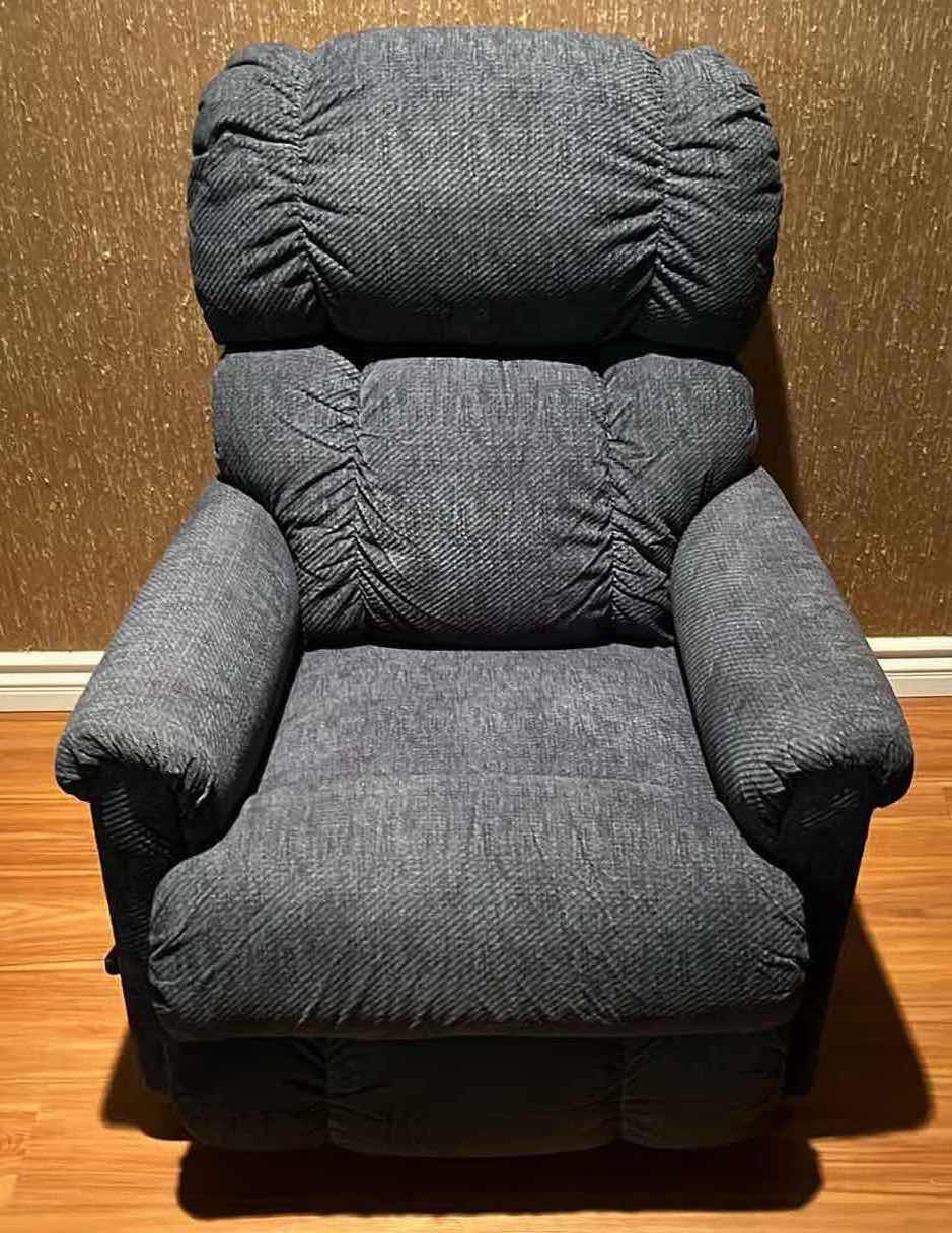 Photo 1 of LA-Z-BOY BLUE PINNACLE MANUAL RECLINER CHAIR 32” X 37” H40”