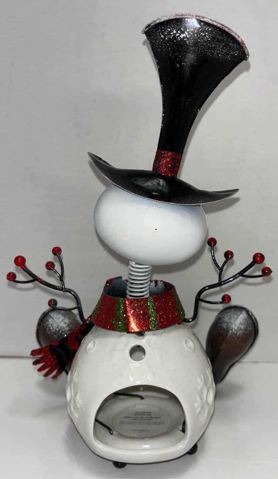 Photo 3 of PIER 1 IMPORTS METAL BOBBLE HEAD SNOWMAN LED TEALIGHT CANDLE HOLDER H10.25”