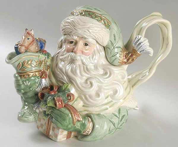 Photo 1 of FITZ & FLOYD CLASSICS HANDCRAFTED CHINA, GREGORIAN COLLECTION SANTA CLAUSE FIGURAL 5 CUP TEAPOT & LID