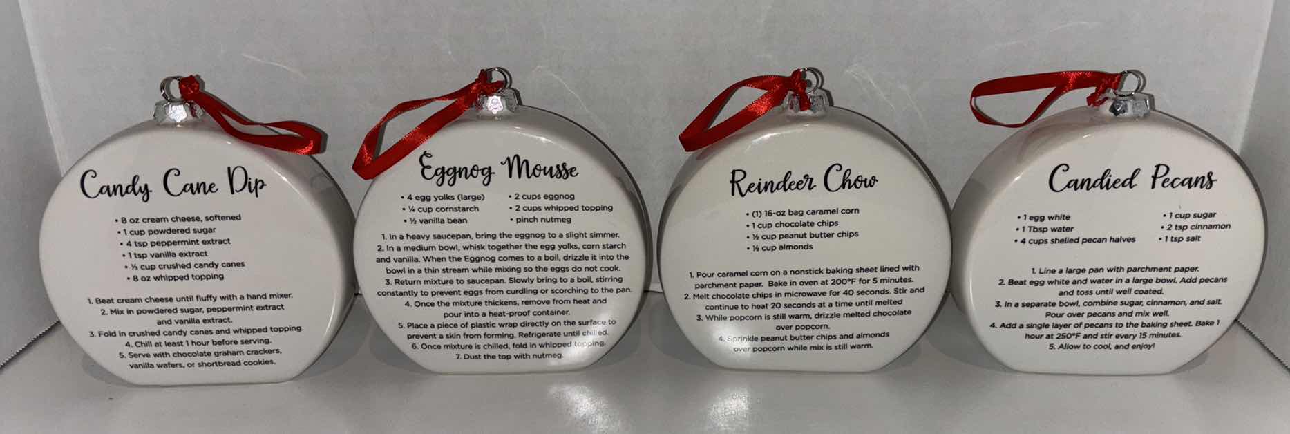 Photo 2 of SET OF 4 CERAMIC RECIPE ORNAMENTS/DECOR, HOLIDAY DESIGN ON FRONT/ RECIPE ON BACK