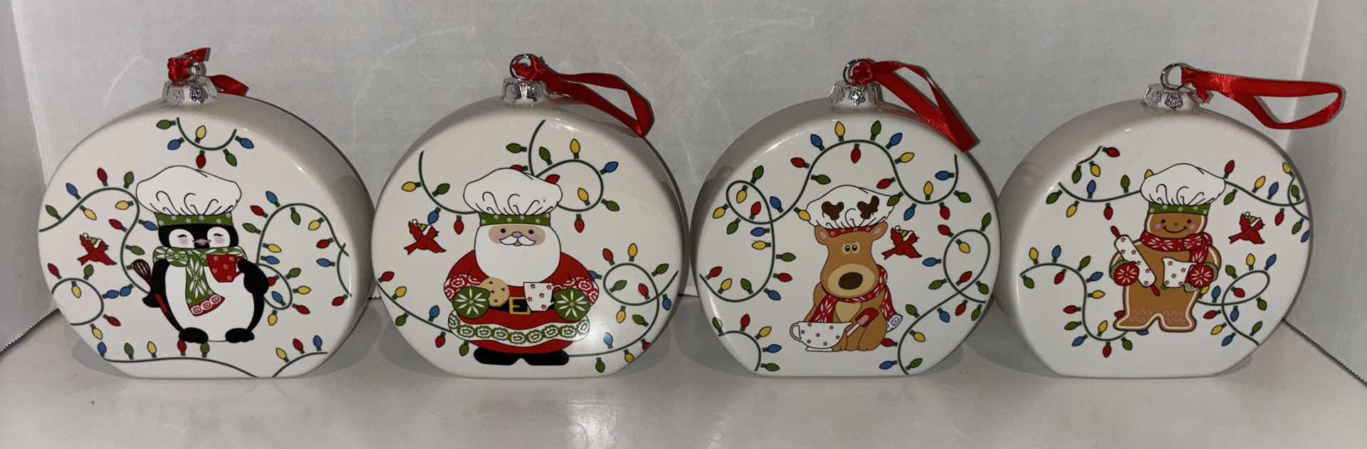 Photo 1 of SET OF 4 CERAMIC RECIPE ORNAMENTS/DECOR, HOLIDAY DESIGN ON FRONT/ RECIPE ON BACK