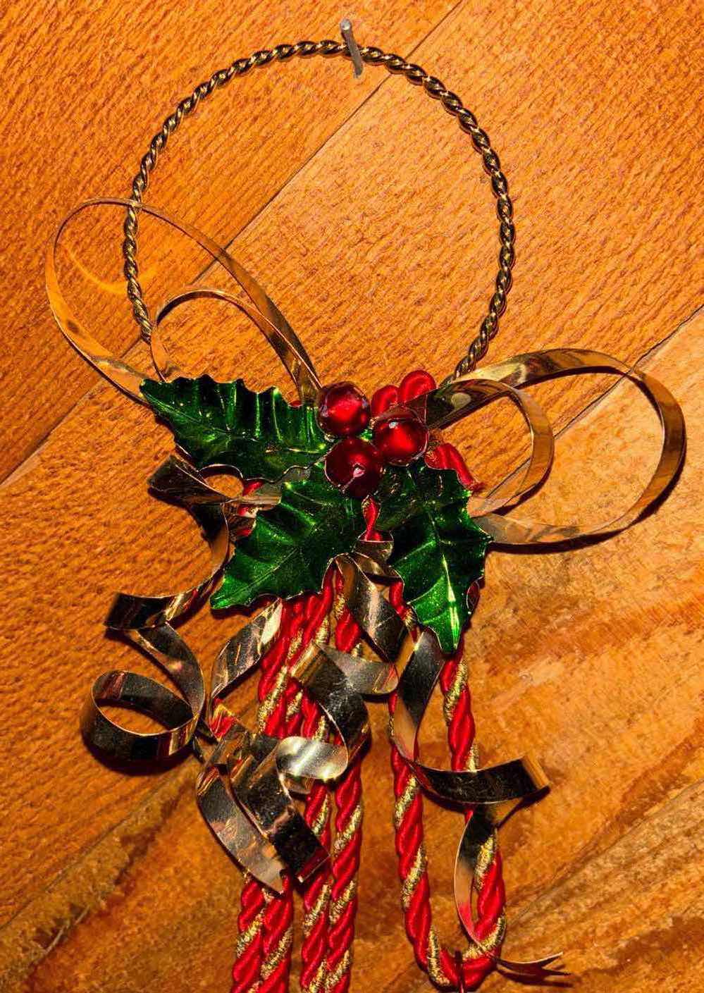 Photo 2 of CHRISTMAS DOOR BELL HANGER W JUMBO RED METAL BELLS (3.5”D BELLS)