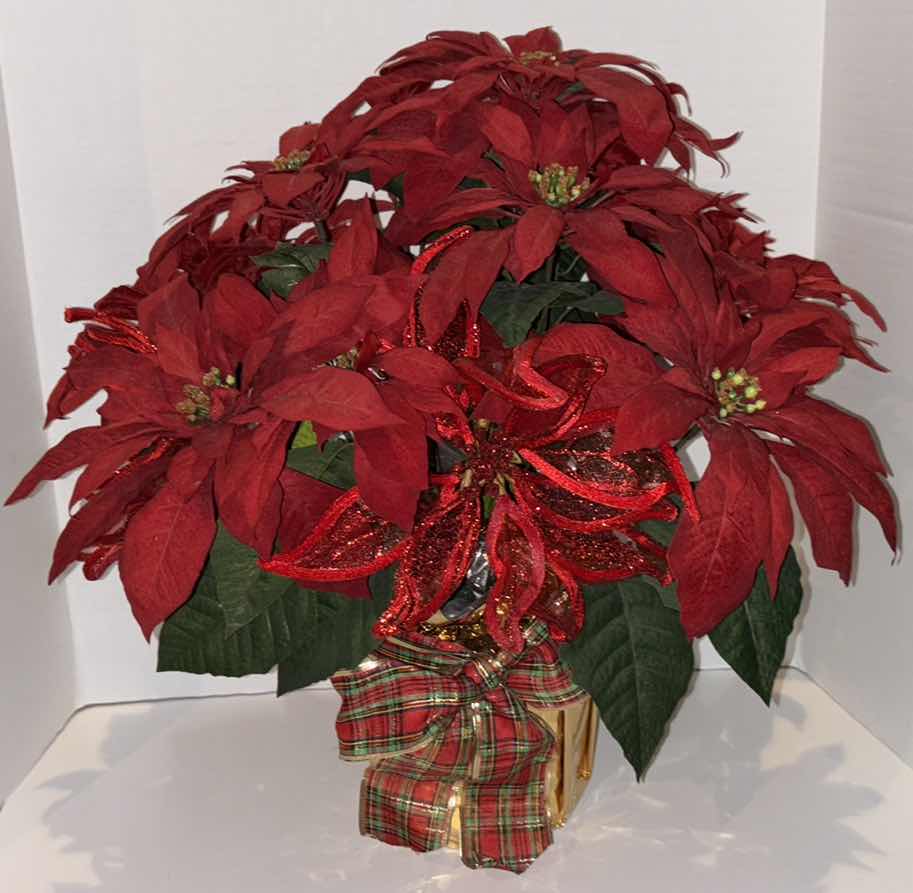 Photo 1 of 21” FAUX POINSETTIA PLANT W/GLITTER FLORAL ACCENTS