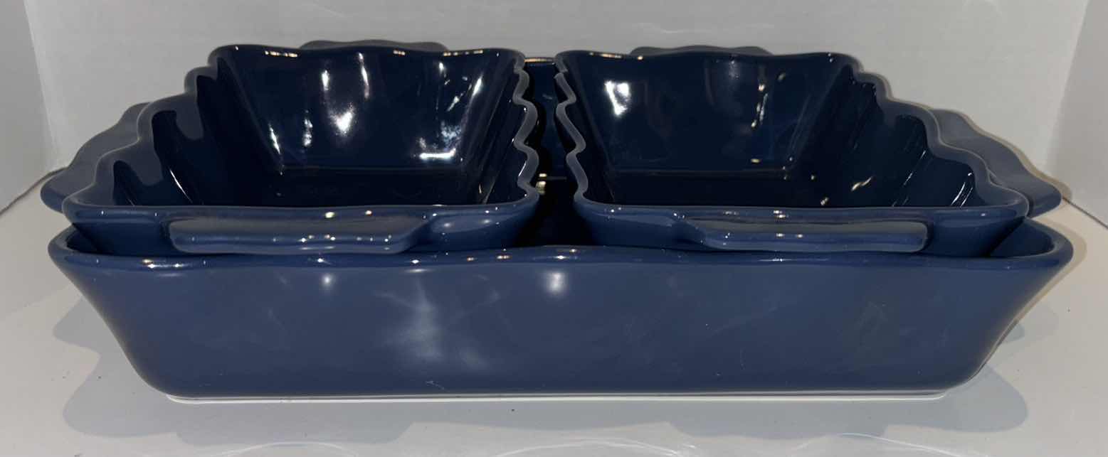 Photo 2 of BICO SCALLOPED EDGE STONEWARE CASSEROLE/BAKING DISH SET OF 3 (BLUE)