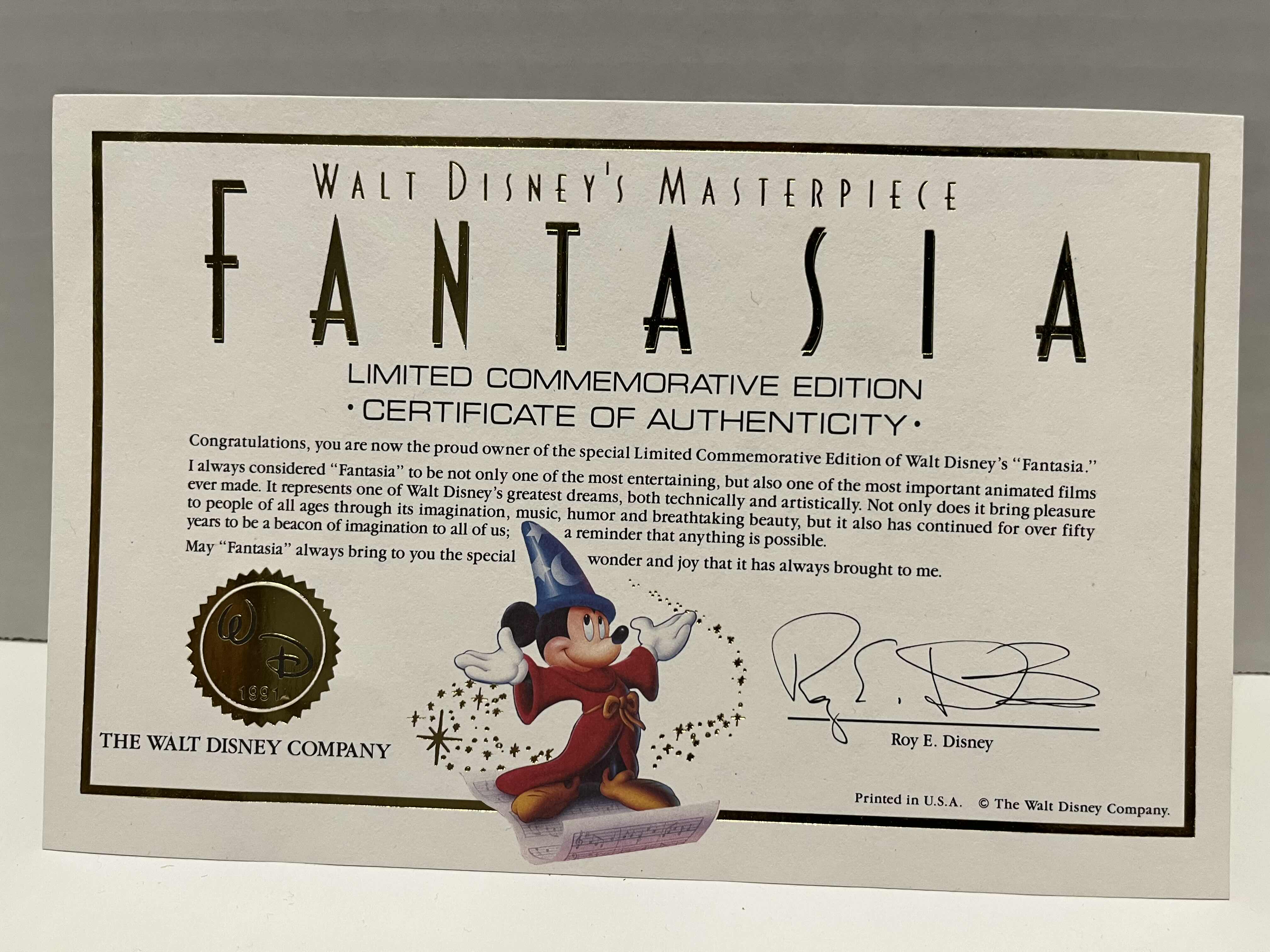 Photo 4 of WALT DISNEY MASTERPIECE LIMITED COMMEMORATIVE EDITION FANTASIA VHS MOVIE & SOUNDTRACK W COA, LITHOGRAPH