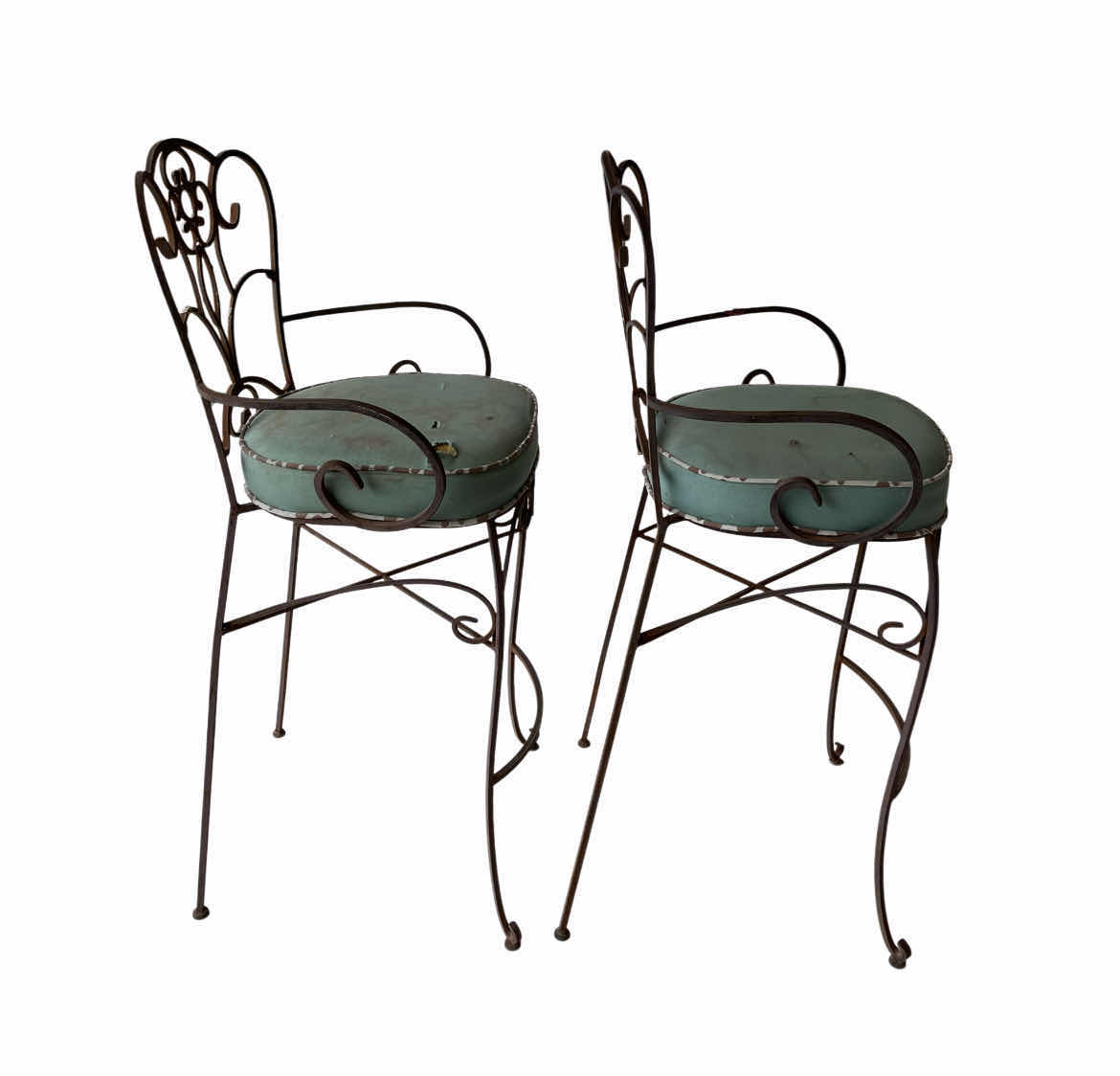 Photo 1 of VINTAGE WROUGHT IRON STONE TOP PATIO TABLE & 2 STOOLS (READ NOTES)