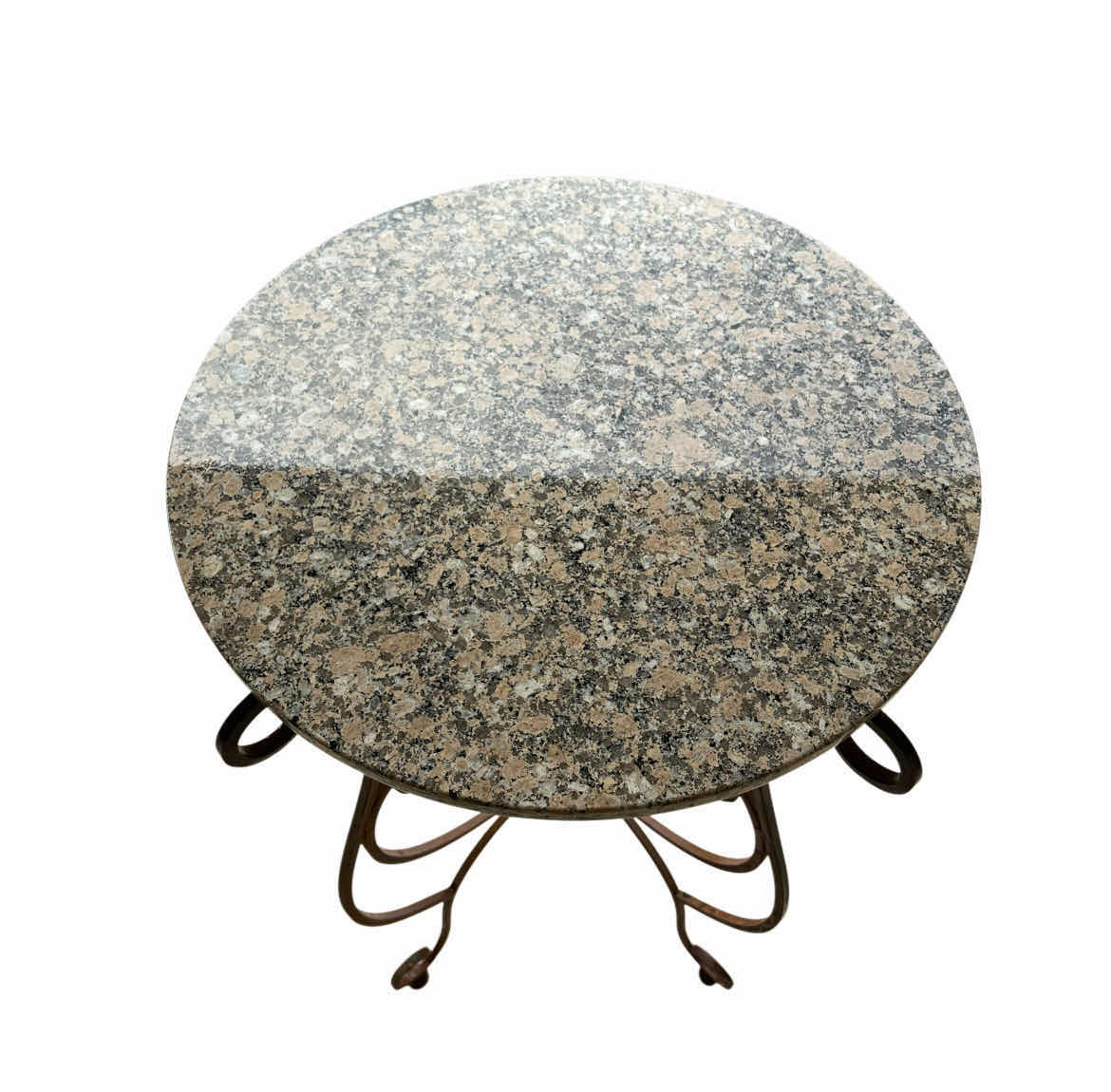Photo 1 of VINTAGE WROUGHT IRON STONE TOP PATIO TABLE & 2 STOOLS (READ NOTES)