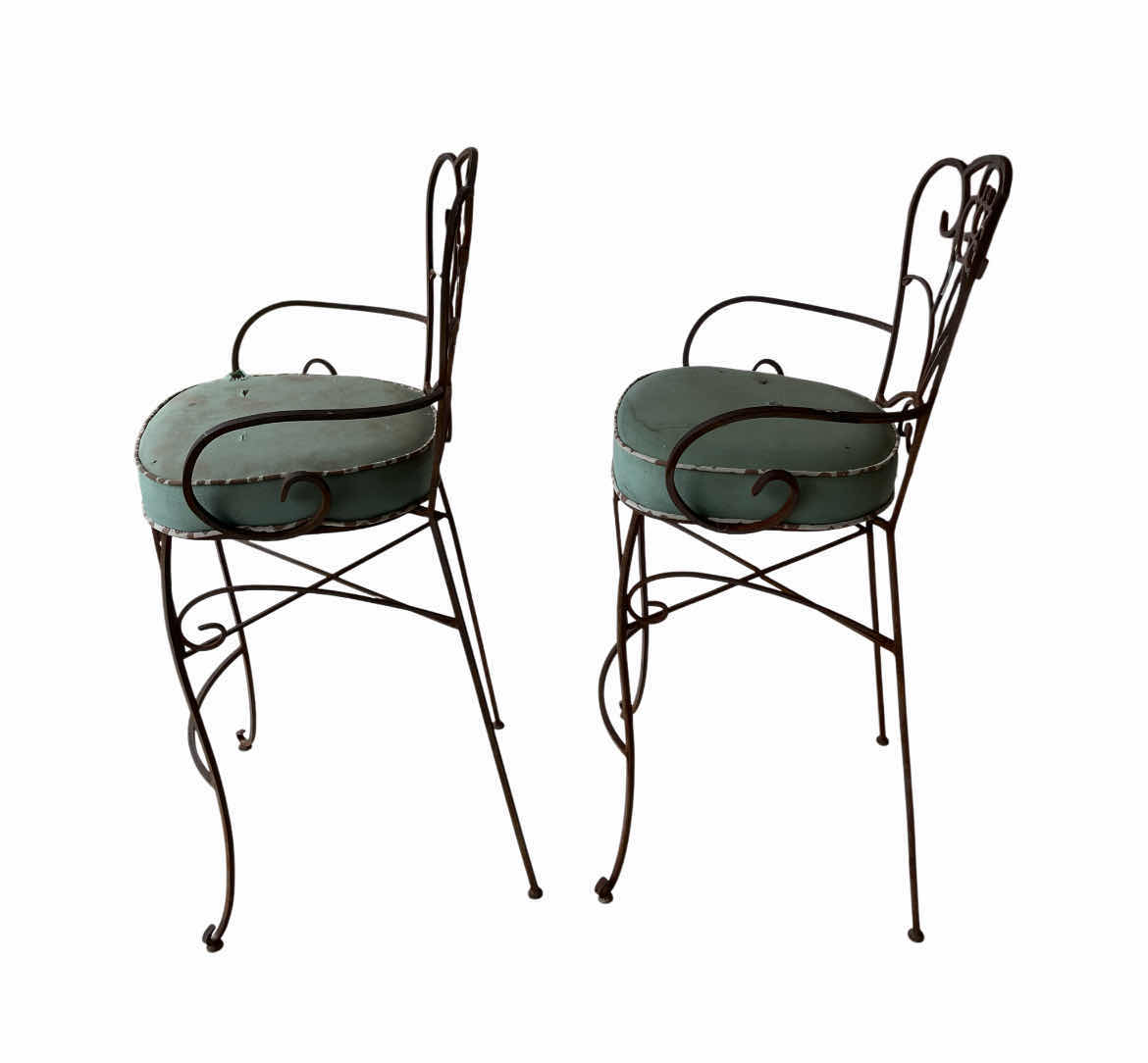 Photo 1 of VINTAGE WROUGHT IRON STONE TOP PATIO TABLE & 2 STOOLS (READ NOTES)