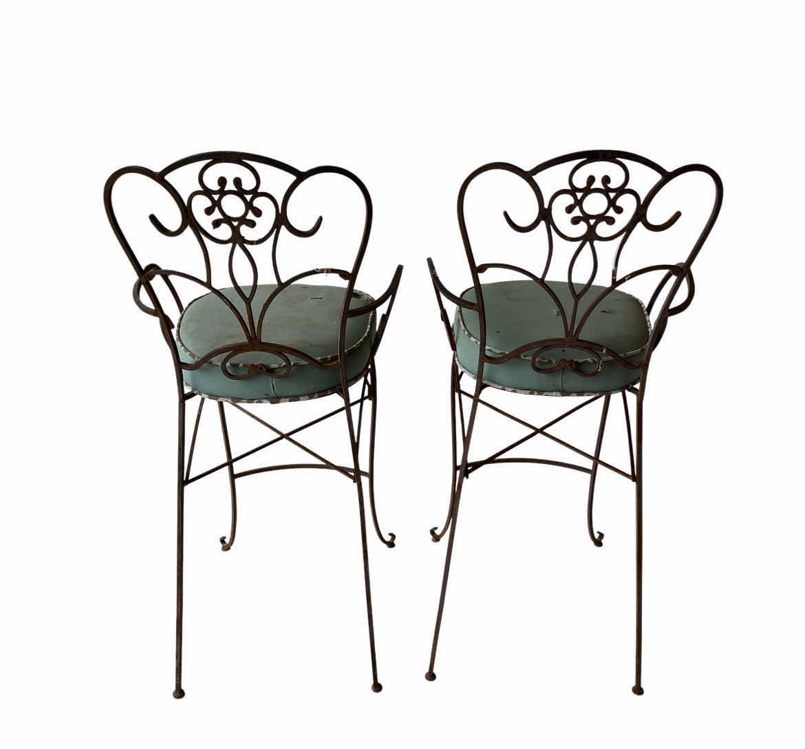 Photo 1 of VINTAGE WROUGHT IRON STONE TOP PATIO TABLE & 2 STOOLS (READ NOTES)