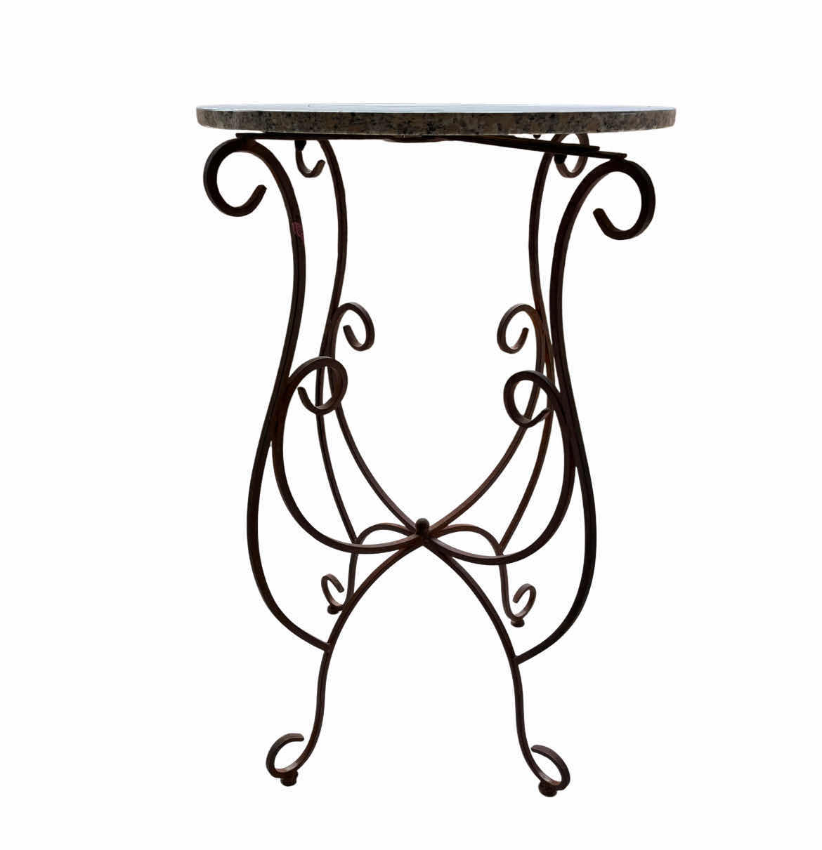 Photo 1 of VINTAGE WROUGHT IRON STONE TOP PATIO TABLE & 2 STOOLS (READ NOTES)