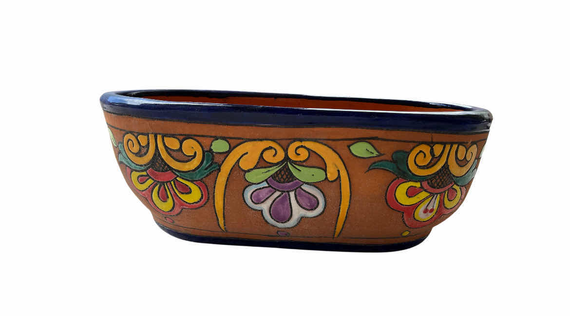 Photo 1 of GLAZED FLORAL OBLONG CERAMIC PLANTER POT 19” X 10” H7”