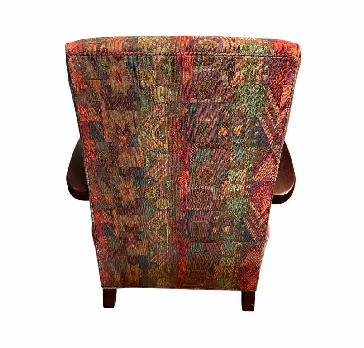 Photo 1 of SOUTHWESTERN TRIBAL PATTERN UPHOLSTERED WOOD ACCENTED OVERSIZED ARMCHAIR W OTTOMAN